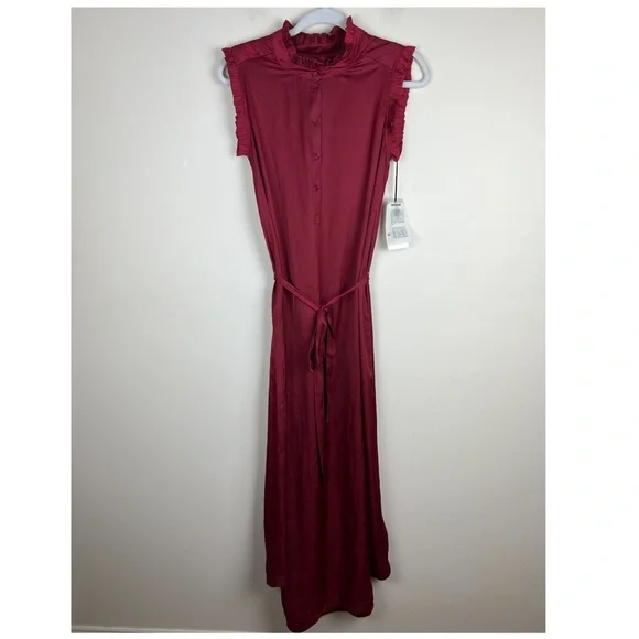 Zadig & Voltaire Feminine Lightweight Raos Satin Ruffle Midi Dress In Wine XS - Picture 8 of 16